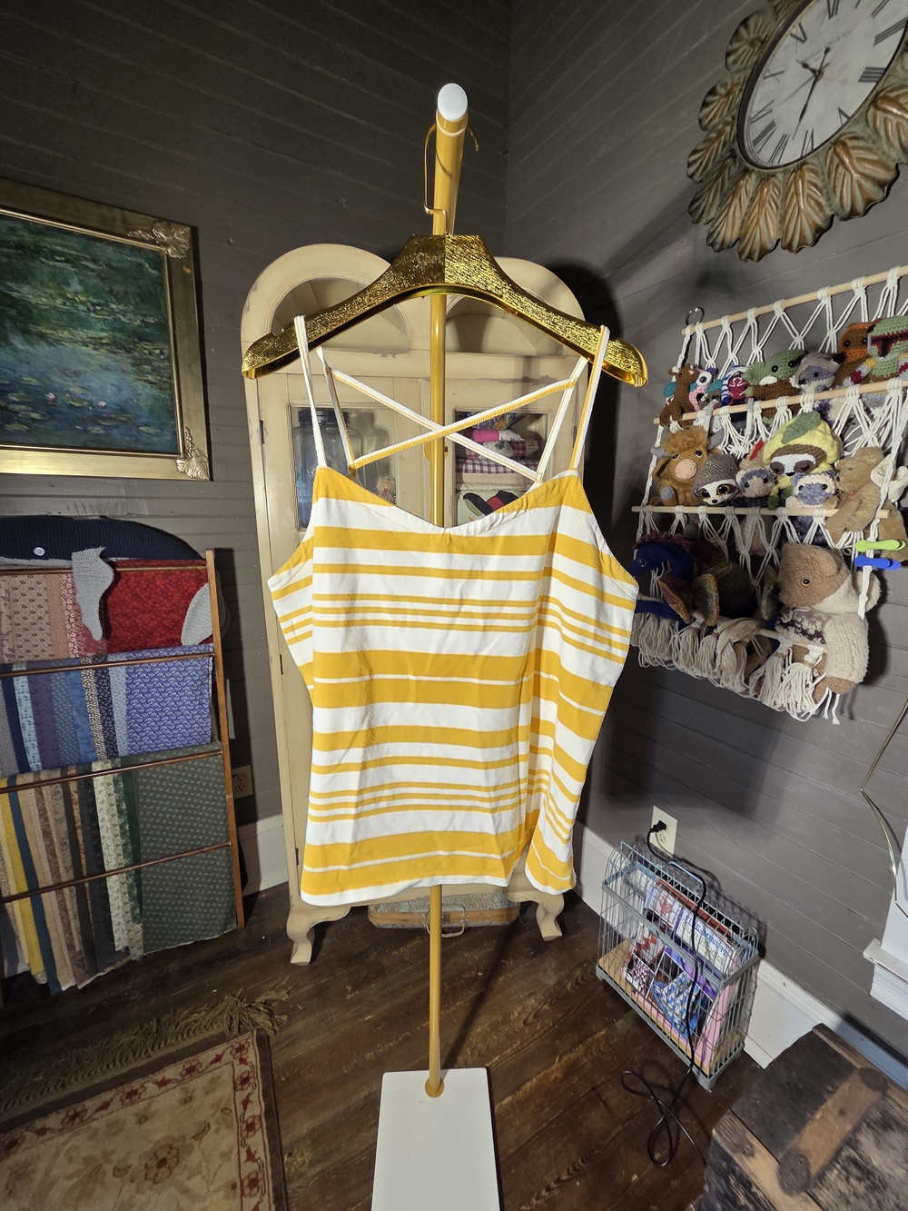 Universal Thread Yellow & White Striped Crisscross Cami